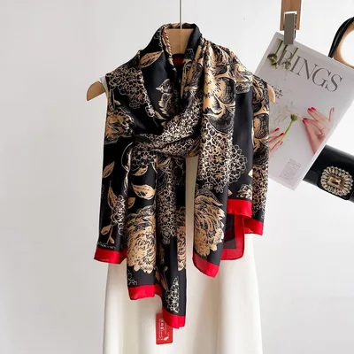 Spring And Summer New Silk Satin Sunscreen Scarf Black - Shop at LoveMi