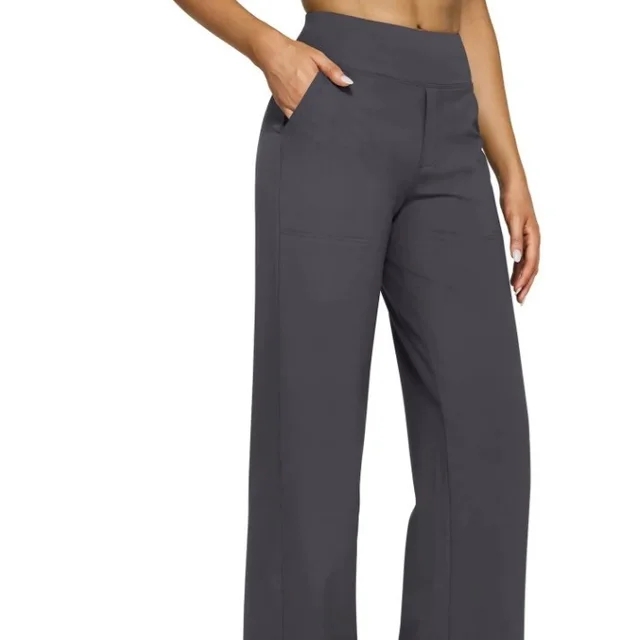 Pocket Knitted Straight High Waist Trousers Gray Grey - Shop at LoveMi