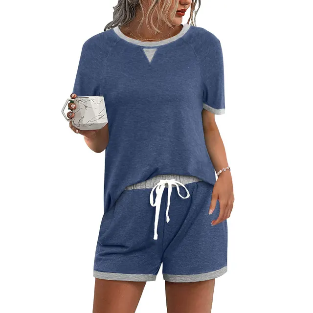 Women's Casual Multicolor T shirt Top Shorts Two piece Set Blue - Shop at LoveMi