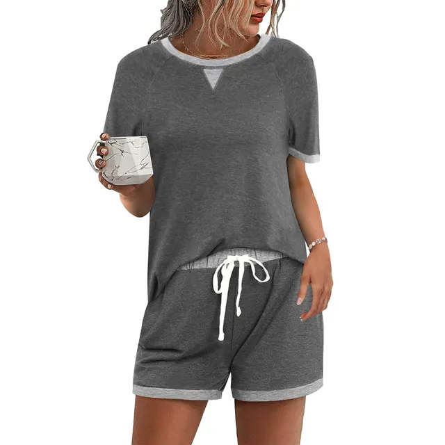 Women's Casual Multicolor T shirt Top Shorts Two piece Set Gray - Shop at LoveMi