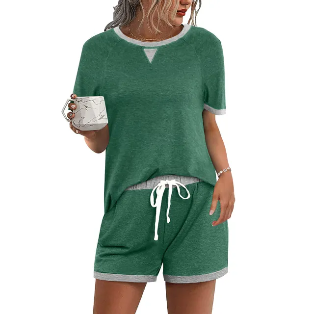 Women's Casual Multicolor T shirt Top Shorts Two piece Set Green - Shop at LoveMi