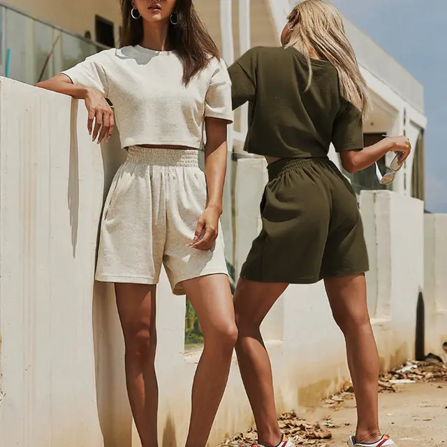 New Casual Slimming Top Loose Shorts Suit Light Gray - Shop at LoveMi
