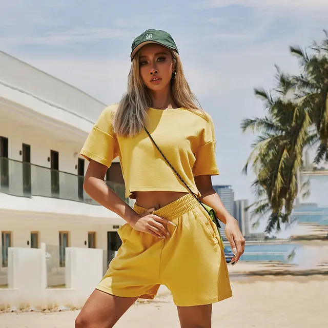 New Casual Slimming Top Loose Shorts Suit Yellow - Shop at LoveMi