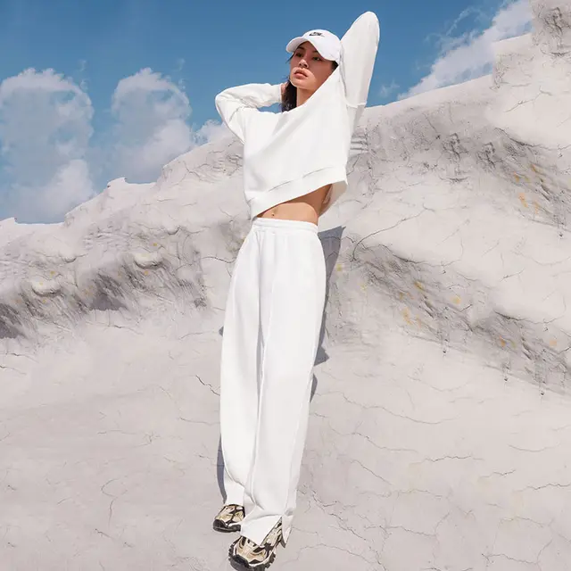 Women's Casual Fashion Round Neck Suit Long sleeved Sweater White - Shop at LoveMi