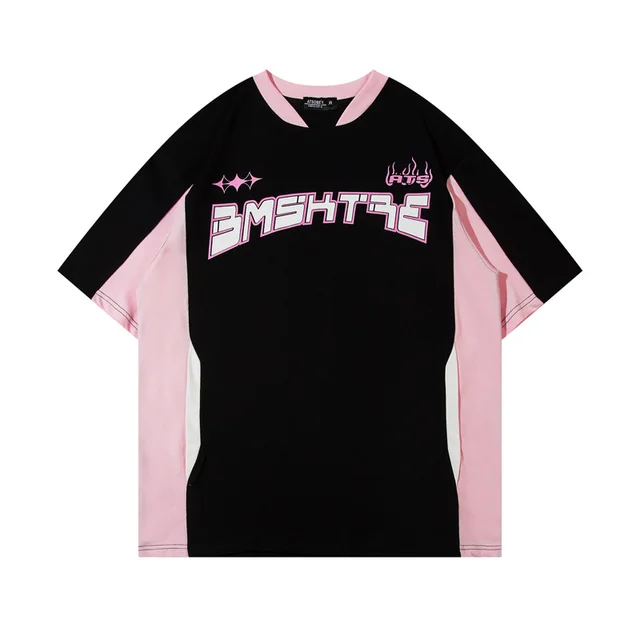 Retro Contrast Color Short sleeved T shirt For Women Black - Shop at LoveMi