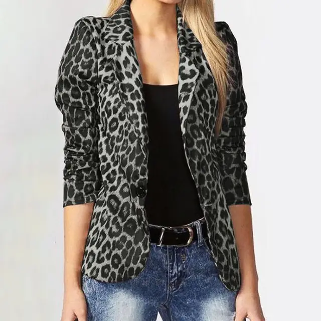 Leopard Print Temperament Commute Thin Small Suit Gray - Shop at LoveMi