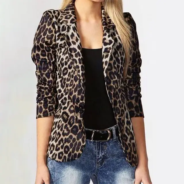 Leopard Print Temperament Commute Thin Small Suit Light Khaki - Shop at LoveMi