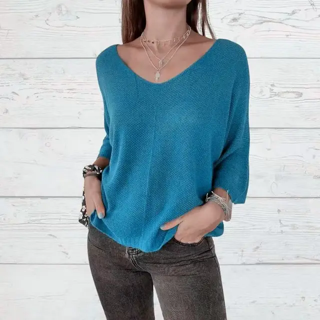 European And American Women's Clothing Short Pullover Top Peacock Blue - Shop at LoveMi