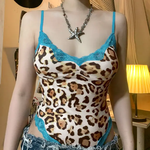 European And American Retro Lace Leopard Print Jumpsuit Brown - Shop at LoveMi
