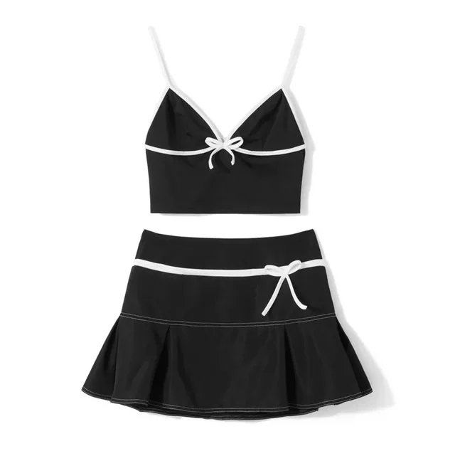 Sexy Camisole Slim Vest High Waist All matching A Line Skirt Black - Shop at LoveMi