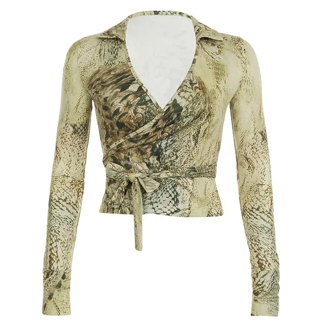 Retro Style Printed V neck Top Color - Shop at LoveMi