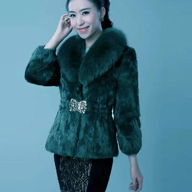 Autumn And Winter Fur Coat Artificial Coat With Fox Fur Collar Dark Green - Shop at LoveMi