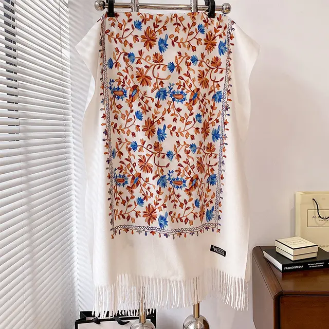 Retro Personalized Embroidered Women's Warm Scarf White - Shop at LoveMi