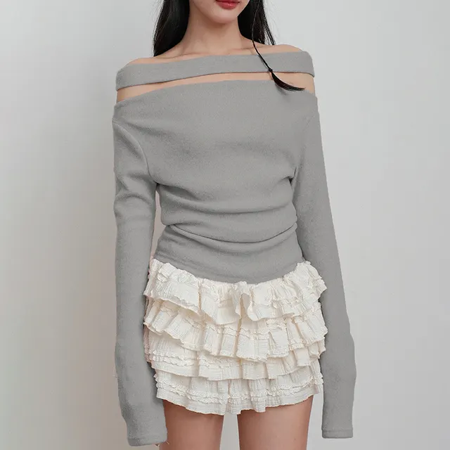 Women's Girlish Style Light colored Scarf Top Gray - Shop at LoveMi