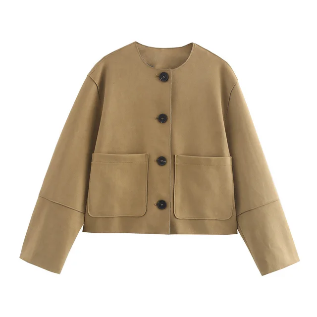 Fashion Suede Texture Effect Jacket Coat Dark Khaki - Shop at LoveMi