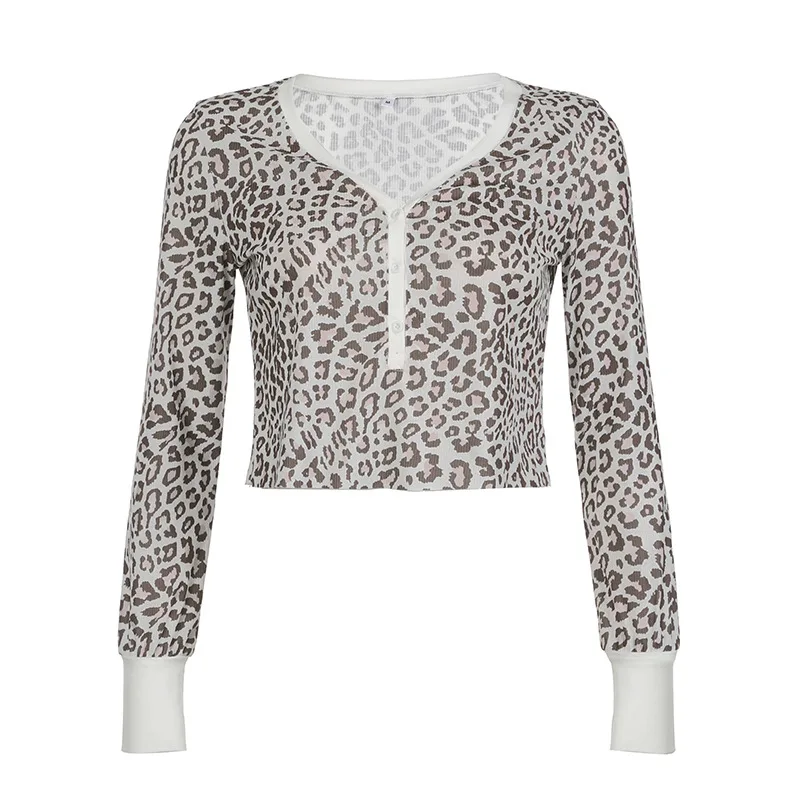 European And American Style Leopard Print Loose fitting V neck Top Leopard - Shop at LoveMi