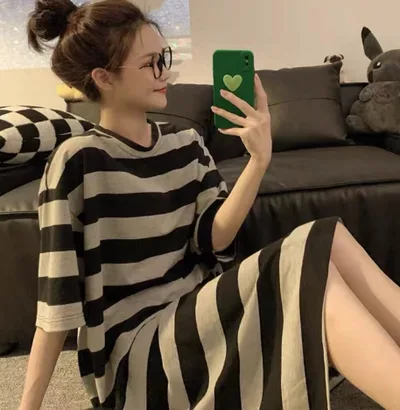 Home Wear Thin Short Sleeve Loose Plus Size Plump Girls Women's Pajamas 010Color - Shop at LoveMi