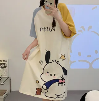 Home Wear Thin Short Sleeve Loose Plus Size Plump Girls Women's Pajamas - 012Color - View 1