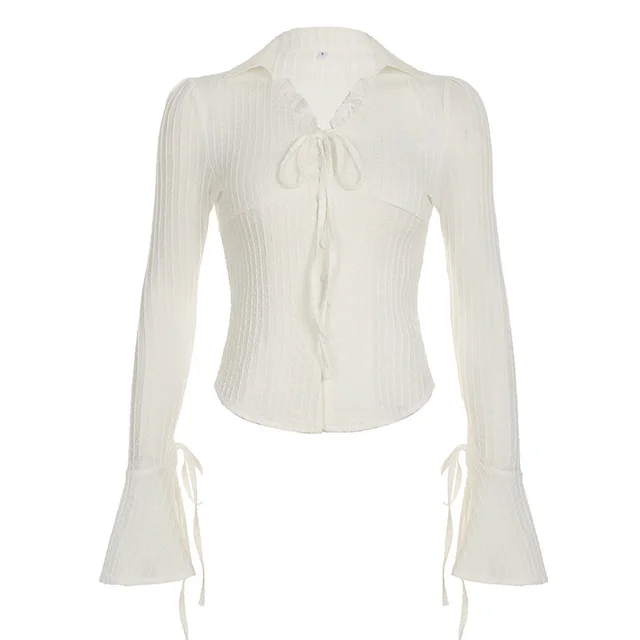 Gentle Girl Ruffled Solid Color Versatile Top Women Beige - Shop at LoveMi
