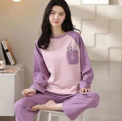 Home Wear Women's Plus Size Cartoon Loose Outfit Outer Wear New Long Sleeve K01 - Shop at LoveMi