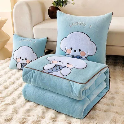 Milk Fiber Cute Dog Multifunctional Pillow Quilt Light Blue - Shop at LoveMi