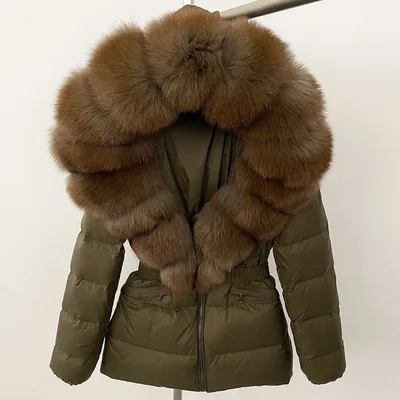 Short Women's Thickened Slim Fit Waist tight Fur Down Jacket Coffee Imitated Mink - Shop at LoveMi