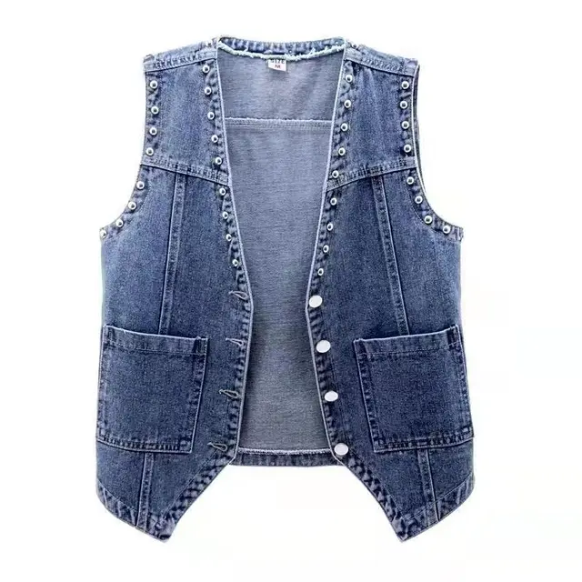 Long Sleeve Hooded Jacket Multi pocket Versatile Top Autumn And Winter Beaded Vest Blue - Shop at LoveMi