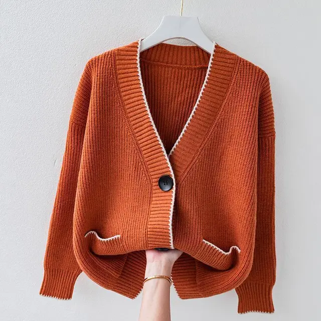 Outer Wear Loose And Lazy Style Sweater Coat Orange - Shop at LoveMi