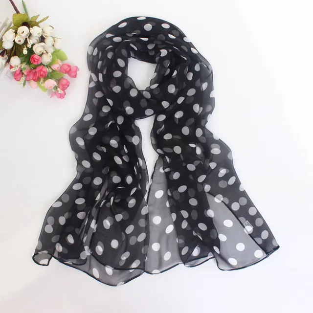 Polka Dot Scarf Bright Red Scarf Polka Dot Thin Chiffon Sunscreen Shawl Black - Shop at LoveMi