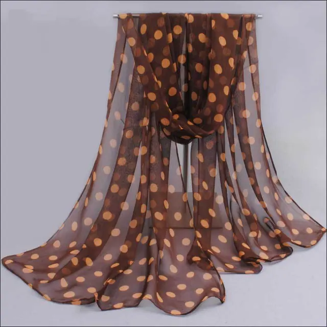 Polka Dot Scarf Bright Red Scarf Polka Dot Thin Chiffon Sunscreen Shawl Coffee - Shop at LoveMi