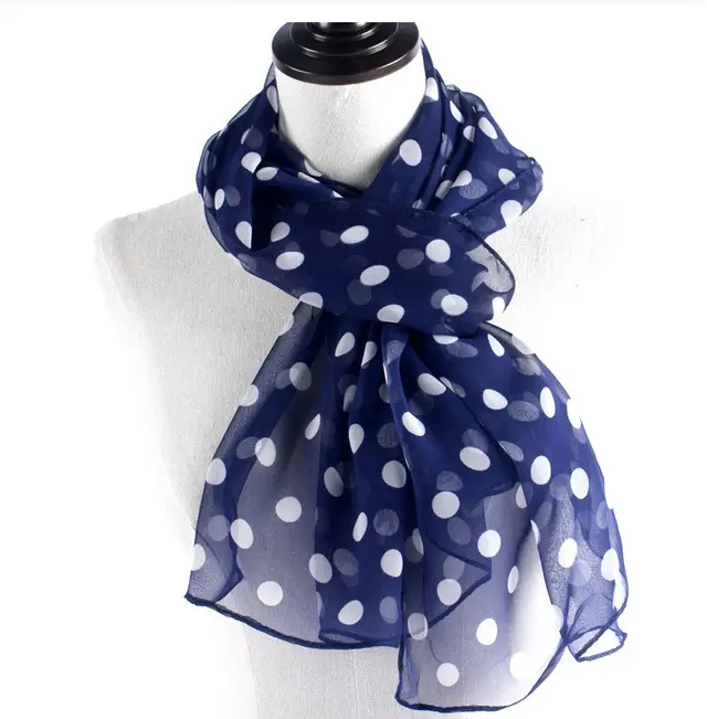 Polka Dot Scarf Bright Red Scarf Polka Dot Thin Chiffon Sunscreen Shawl Navy Blue - Shop at LoveMi