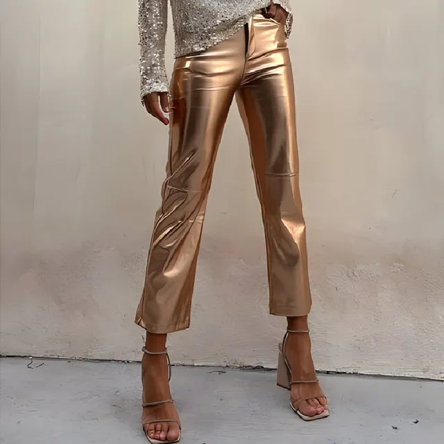 Slim fit Slimming Nightclub Bright Casual Cropped Pants Gold - Shop at LoveMi
