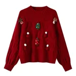 Christmas Top Three-dimensional Decoration Knitwear - Red