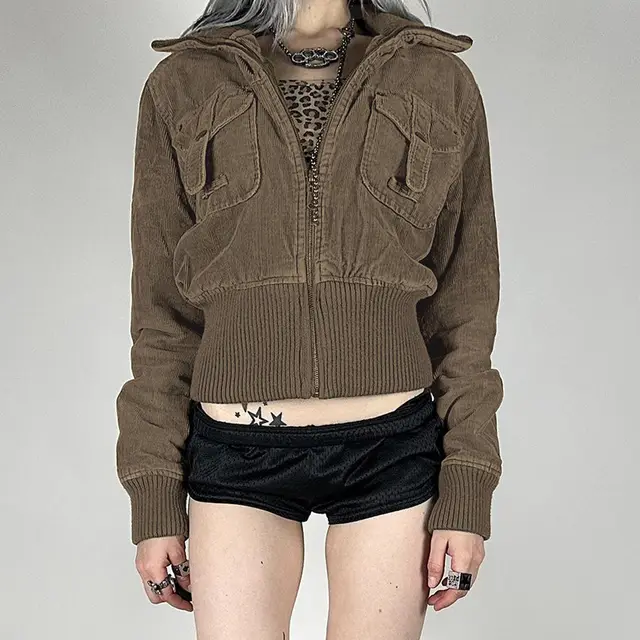 Autumn Corduroy Thread Stitching Jacket Versatile Casual Coat Brown - Shop at LoveMi