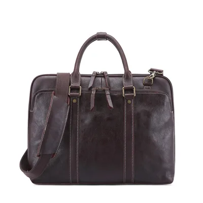 Men's Handbag Leather Briefcase Shoulder Crossbody Dark Oil Light Color 15Inch - Shop at LoveMi