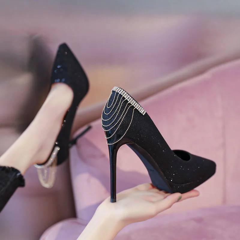 Spring Design Versatile Goddess Temperament Classy High Heels Black - Shop at LoveMi
