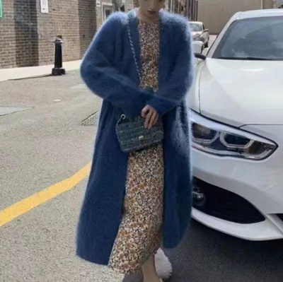 Solid Color Long Fashion All match Sweater For Women Light Blue - Shop at LoveMi