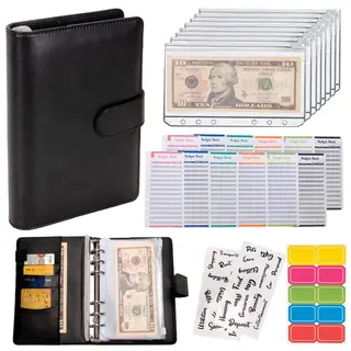 Macaron Loose-leaf Leather Notebook With Zipper Wallet Bill Storage Bag - Black