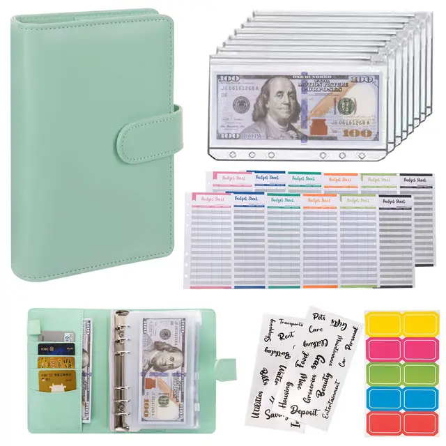 Macaron Loose leaf Leather Notebook With Zipper Wallet Bill Storage Bag Green - Shop at LoveMi