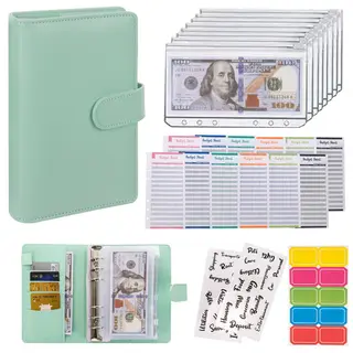 Macaron Loose-leaf Leather Notebook With Zipper Wallet Bill Storage Bag - Green