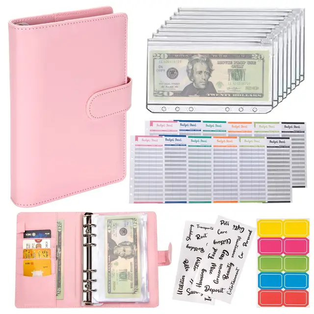 Macaron Loose leaf Leather Notebook With Zipper Wallet Bill Storage Bag Pink - Shop at LoveMi