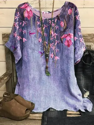 New Casual Loose Printed Crew Neck Top - Figure 28