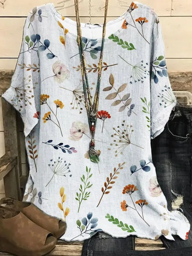 New Casual Loose Printed Crew Neck Top Figure 38 - Shop at LoveMi