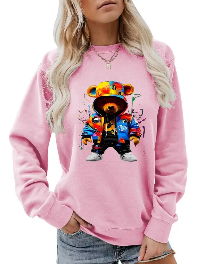 Women's Clothing Heel Wrapped Collar Brushed Hoody Round Neck Cartoon Pink - Shop at LoveMi