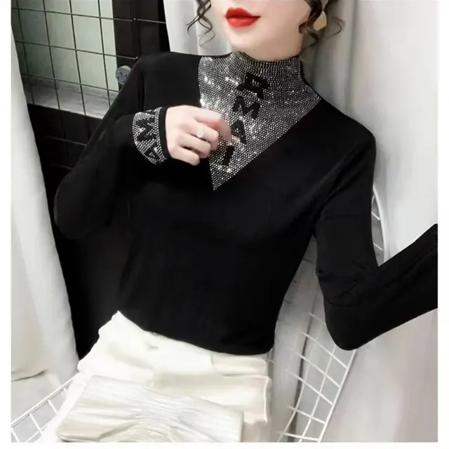 Women's Heavy Embroidery Hot Drilling Bottoming Shirt Letters - Shop at LoveMi