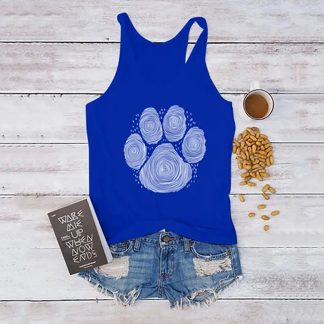 Dog's Paw Cute Foot Print Women's Vest Summer Funny Dark Blue - Shop at LoveMi