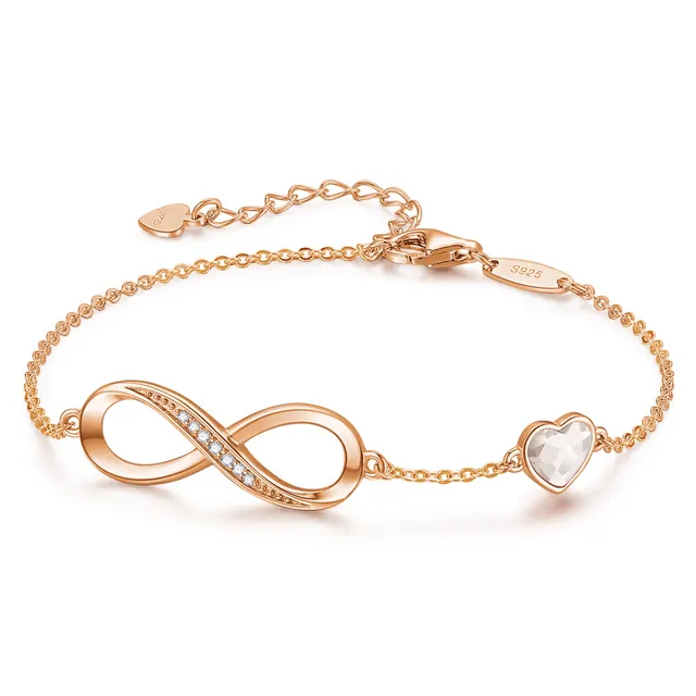 Infinite Eternal 8 word Classic S925 Sterling Silver Bracelet For Women Rose Gold White Crystal - Shop at LoveMi