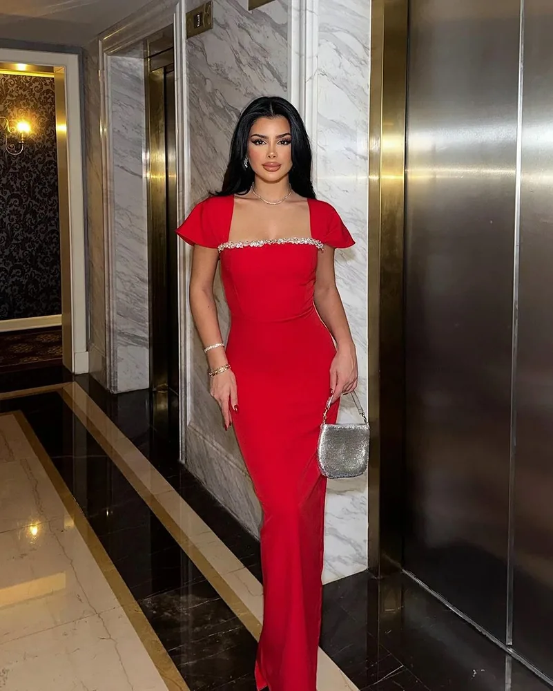 Solid Color Diamond Evening Dress Red - Shop at LoveMi