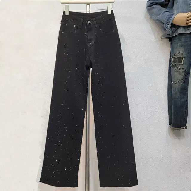 Autumn New Slimming And Straight Casual Rhinestone Jeans Black - Shop at LoveMi