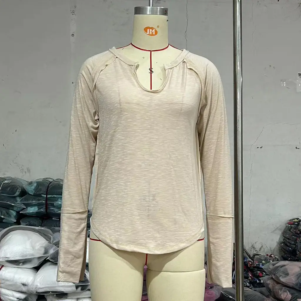 Multi-Color Long-sleeved T-shirt Loose And Irregular Women - Flesh Color - View 1